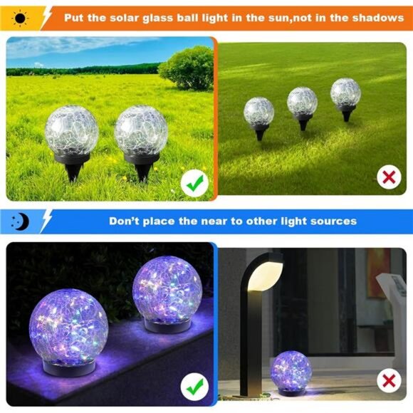 Solar Balls-Solar Garden Lights-Orbs for Outside 2 Pack Cracked Glass Ball - Picture 5 of 7